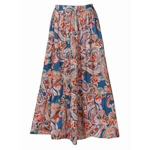 VTG Signals Blue Orange Paisley Print Tiered Broomstick Maxi Skirt Sz M Bohemian